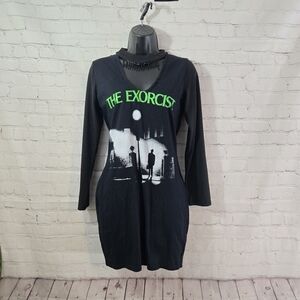 EYE CANDY SAW The exorcist movie poster Beaded Shirt Dress Sz M Y2k Mall Goth